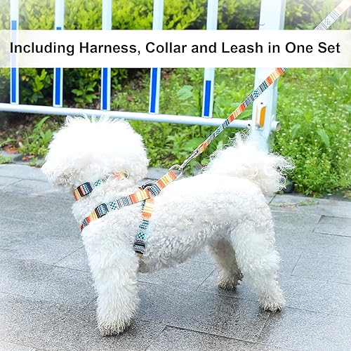 Miniatura 3 de Arnés para perro para perros pequeños, arnés para perros medianos y grandes, sin tirones, arnés para perro, collar y correas, estilo bohemio,