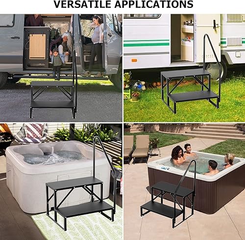 Miniatura 7 de Escaleras de 1 escalón de 5 rueda para bañera de hidromasaje al aire libre, soporte de escalera económico, fácil de embarcar y salir para caravanas