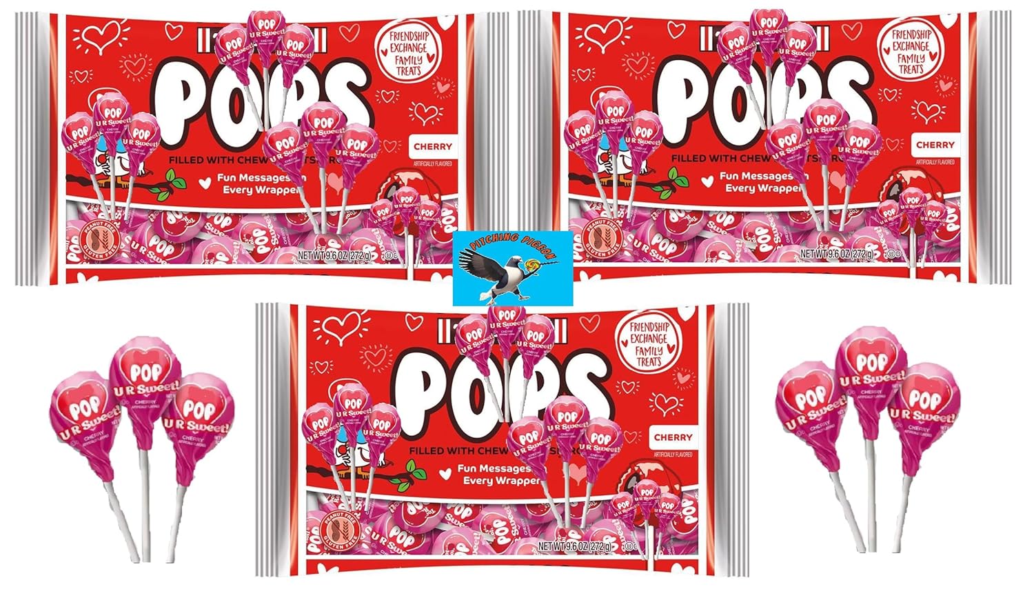Tootsie Valentine’s Cherry Pops Candy 48 Count Lollipop Suckers Classroom Friendship Exchange 28.8oz