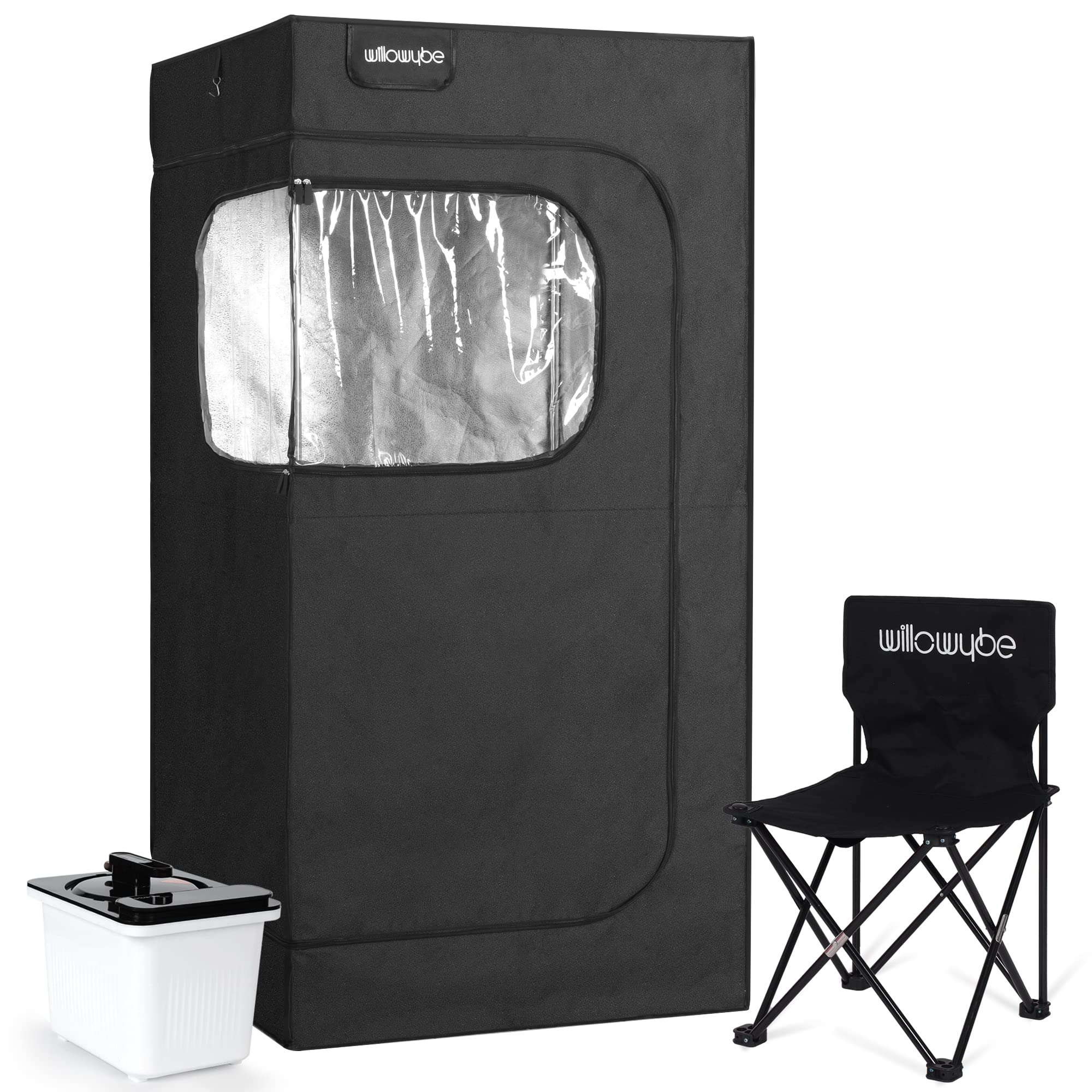 WILLOWYBE Portable Steam Sauna with Bluetooth Control, 4L KingPower Steamer, Body Tent, Foldable Chair | Personal Home Spa | FCC Certified