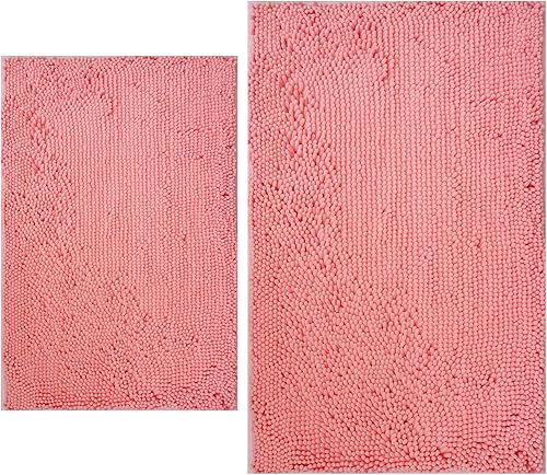 Juego de 2 alfombras de baño de felpilla extra suave, ultra absorbente, alfombra de baño con parte inferior antideslizante de PVC resistente,