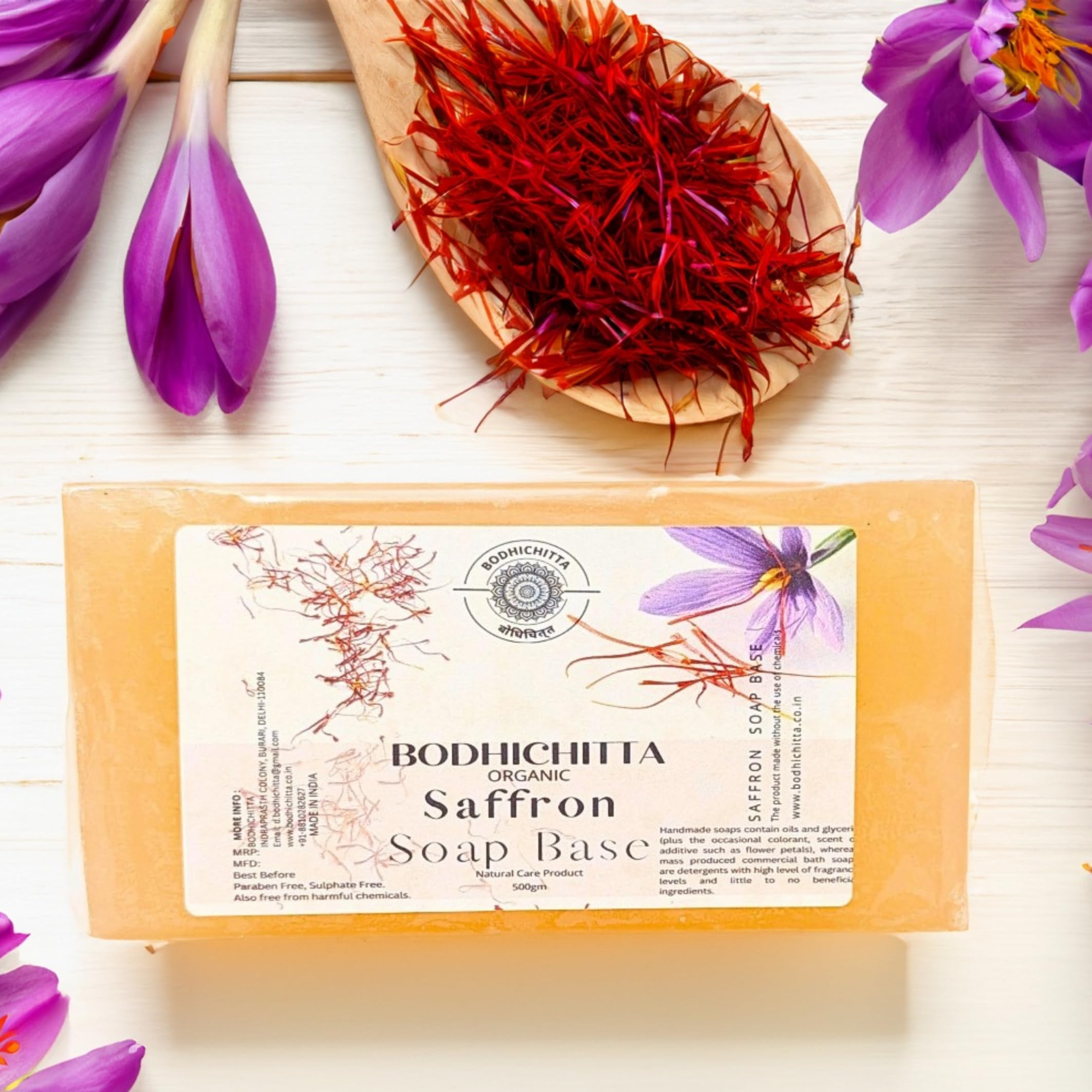 Bodhichitta Saffron Glycerin Soap Base |100% Pure Organic & Natural | Paraben, SLS, Chemical Free | Melt & Pour Soap Base Bar For Soap Making 1kg 3