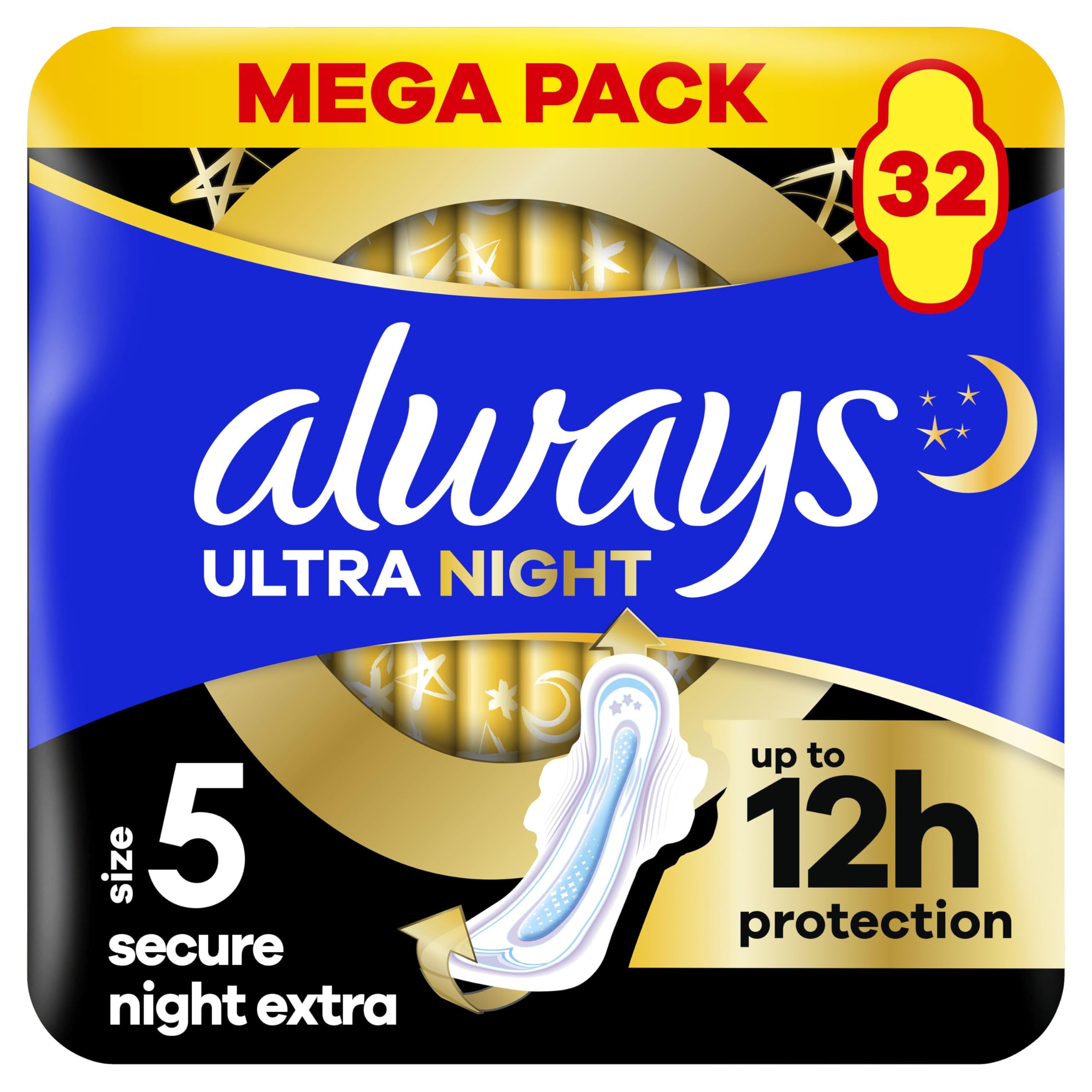 Always Ultra Podpaski Secure Night Extra (rozmiar 5) ze skrzydełkami x32