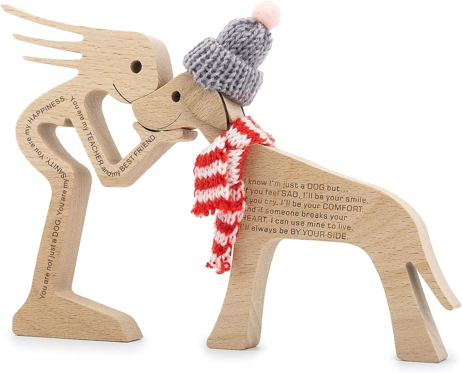 KINGNOW Wooden Woman and Dog Figurines Home Decor for Living Room (Large Size)