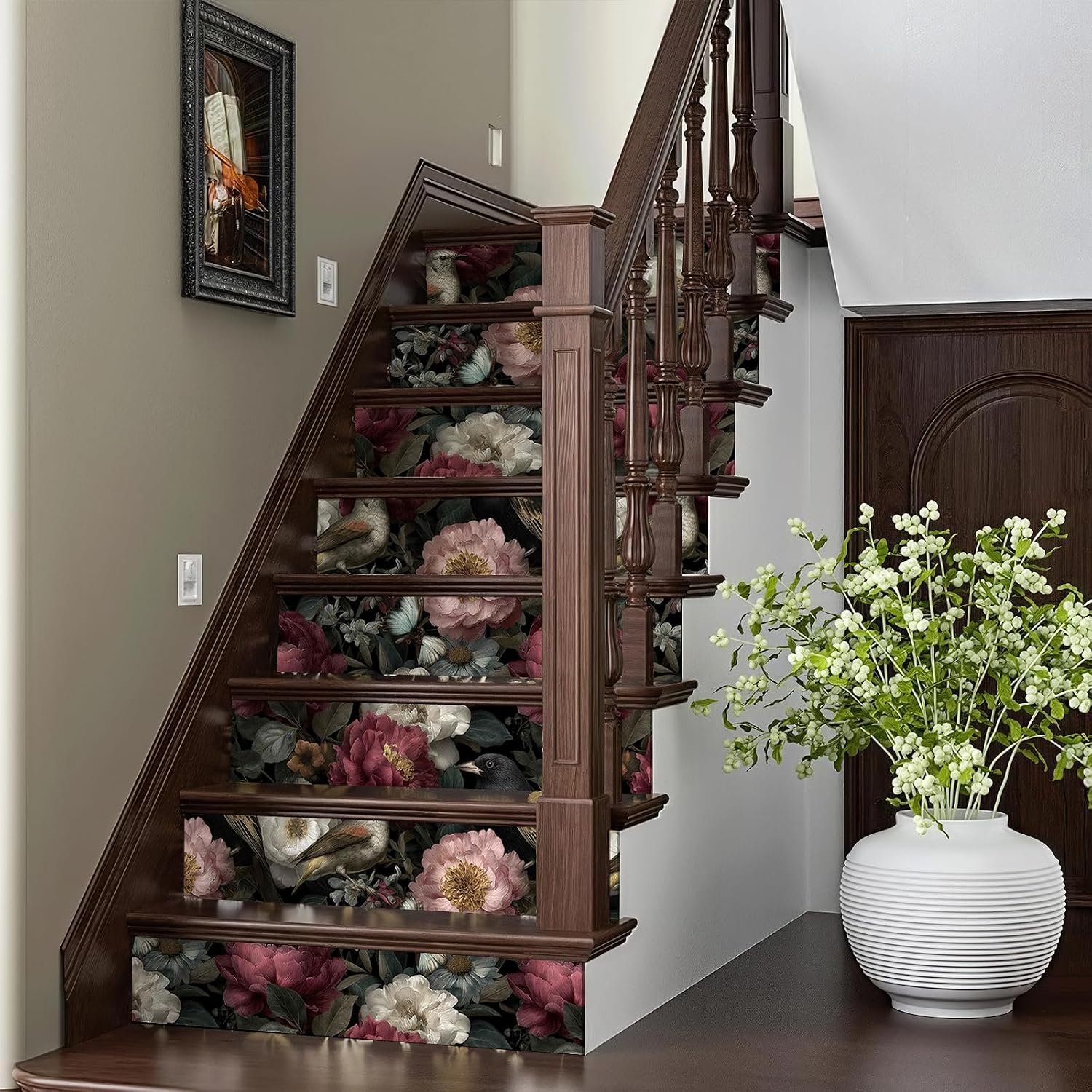 Vintage Dark Floral Bird Wallpaper Peel and Stick Removable 17.7" x 236.22" Realistic Peony Bouquet Wall Paper Self Adhesive for Classroom Bedroom Laundry Room Bathroom