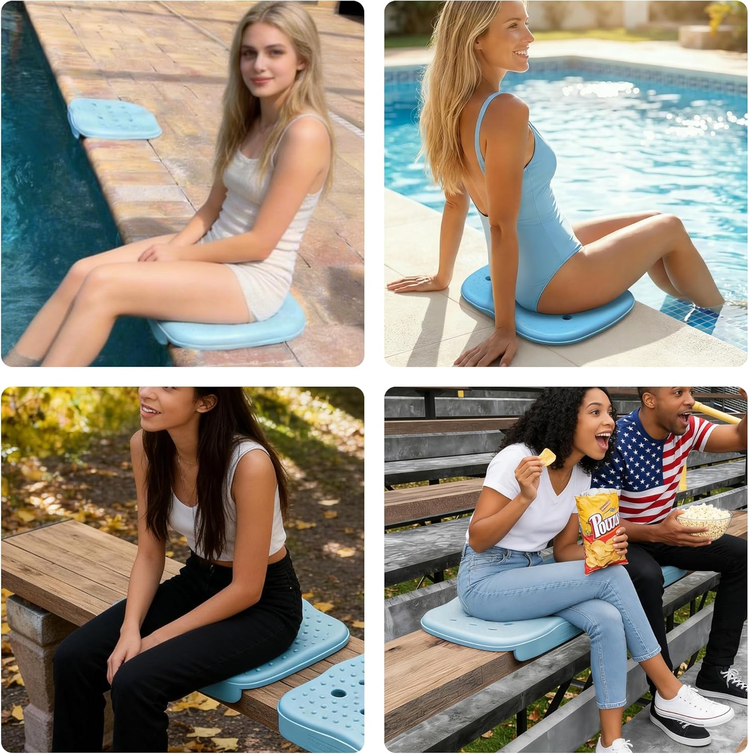 Poolside Seat Cushion, Pool Seat for Edge of Pool, Portable Outdoor Chair Mat with Carry Bag, Non-Slip & Quick-Drain for Swimming Pool, Patio, Deck, Hot Tub Bench (Blue, 2 PC)