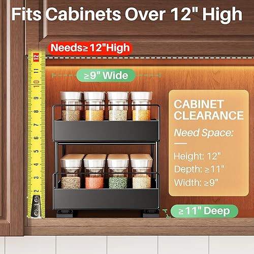Miniatura 2 de Organizador de especias extraíble para gabinete superior grande, fácil de instalar, sin taladros, el gabinete requiere una altura de espacio libre