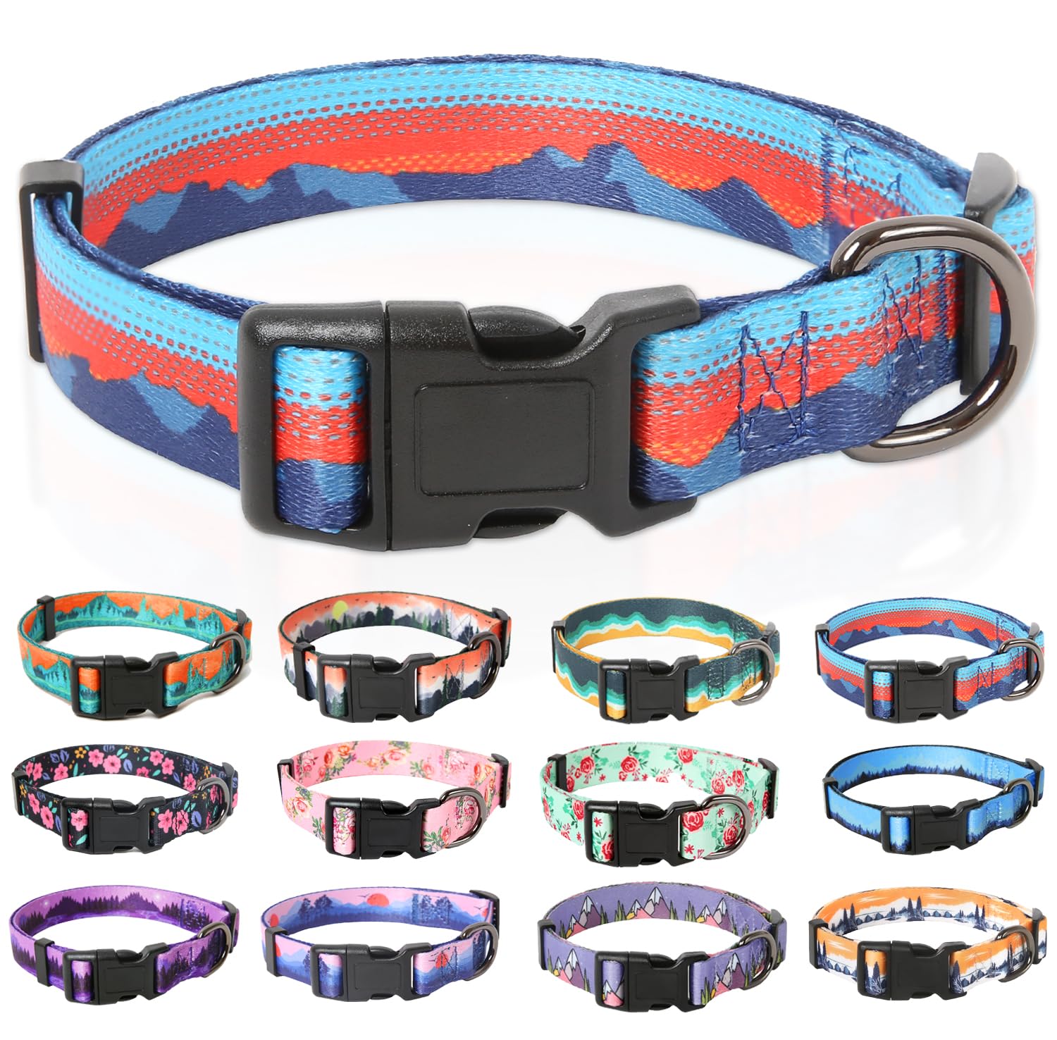 HEELE Dog Collar, Adjustable Soft Dog Collar for Small Medium Large Dogs,Floral Patterned Puppy Collars with Quick Release Buckle S Length 9.84''-