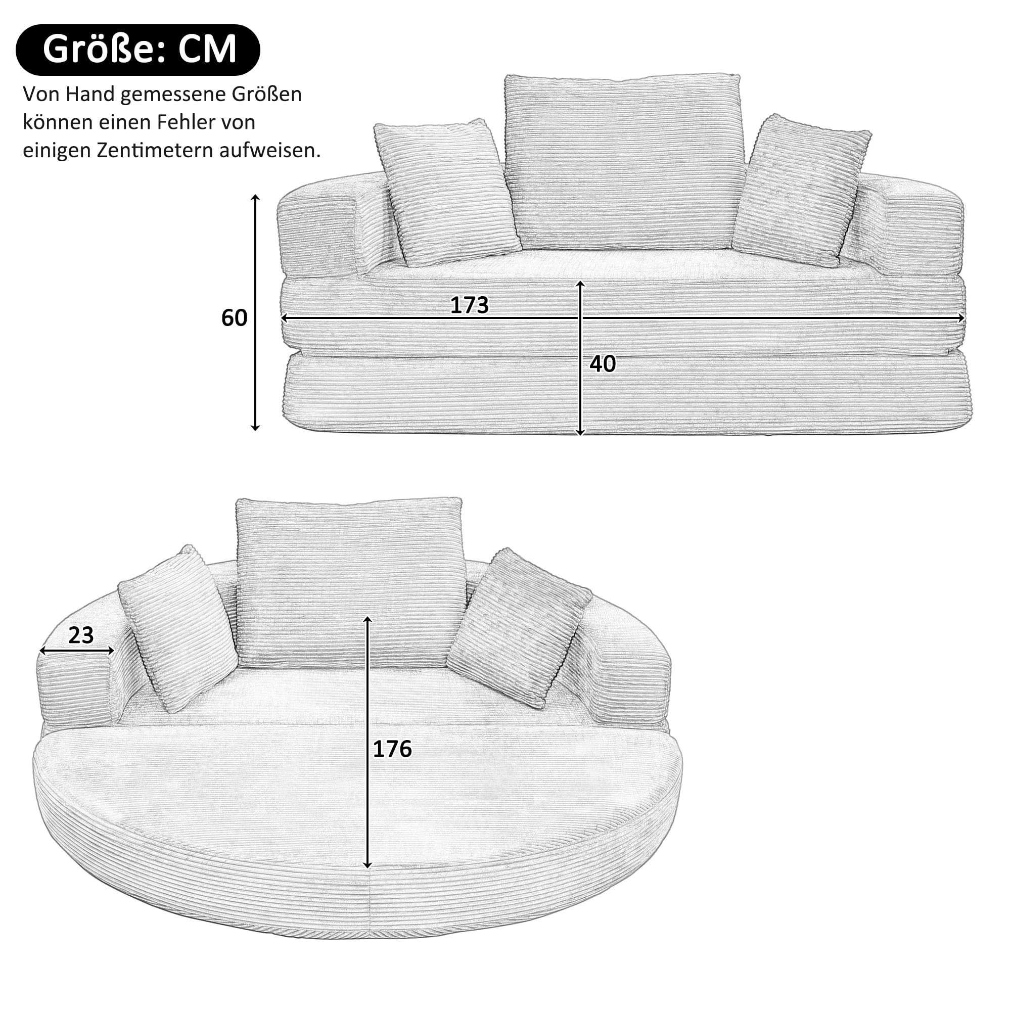 Merax Klappsofa Bett 2 in 1 Boneless Couch Schlafsofa Klappsofa Bett Gästebett Lazy Sofa Bodensofa, Modulares Bodensofa mit Kissen, oval 173x176 cm, Sofa für Wohnzimmer & Schlafzimmer,Gelb