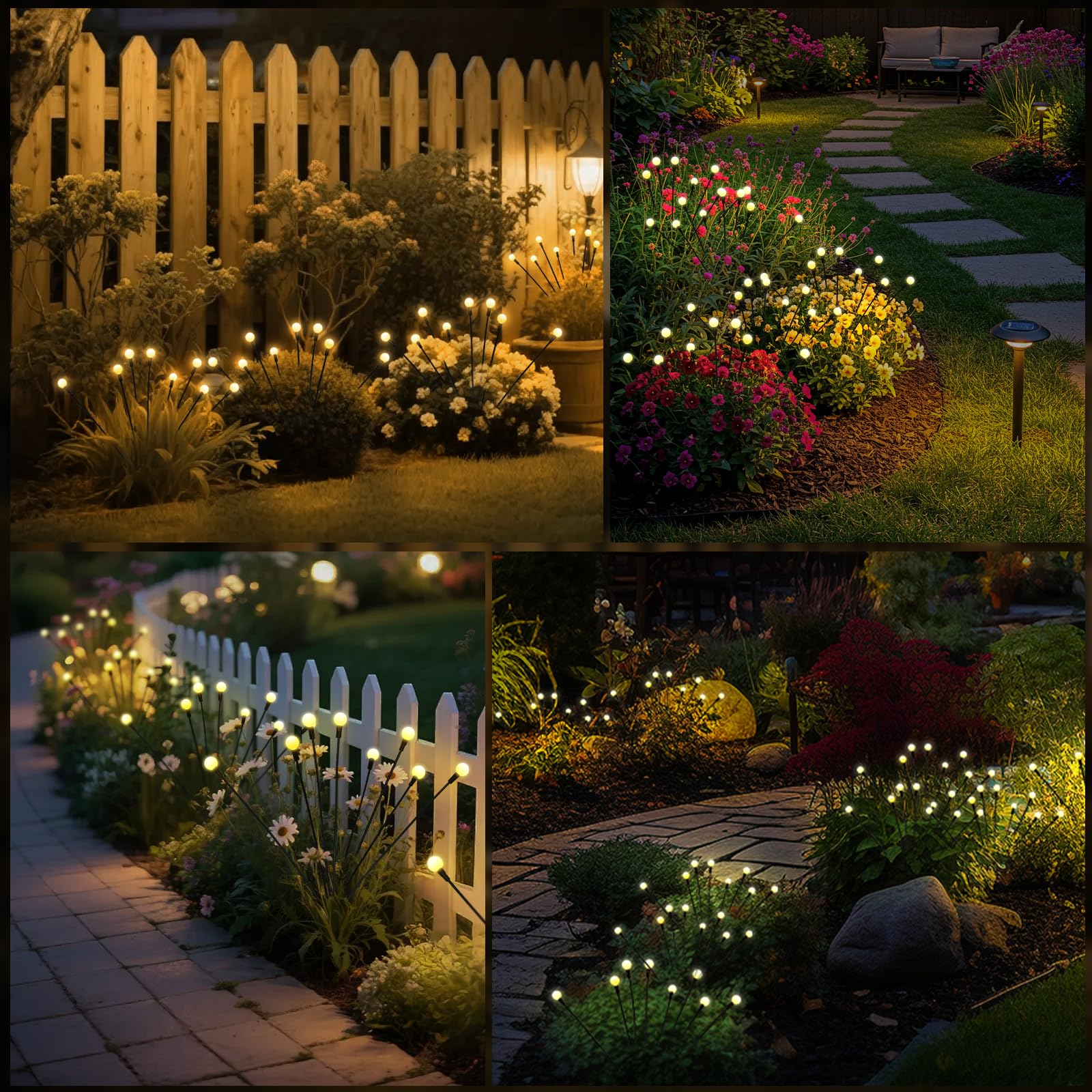 Luces solares de jardín – Luces solares LED oscilantes para decoración al aire libre, luces impermeables para patio y patio con alambre de hierro flexible y base de bombilla pesada para