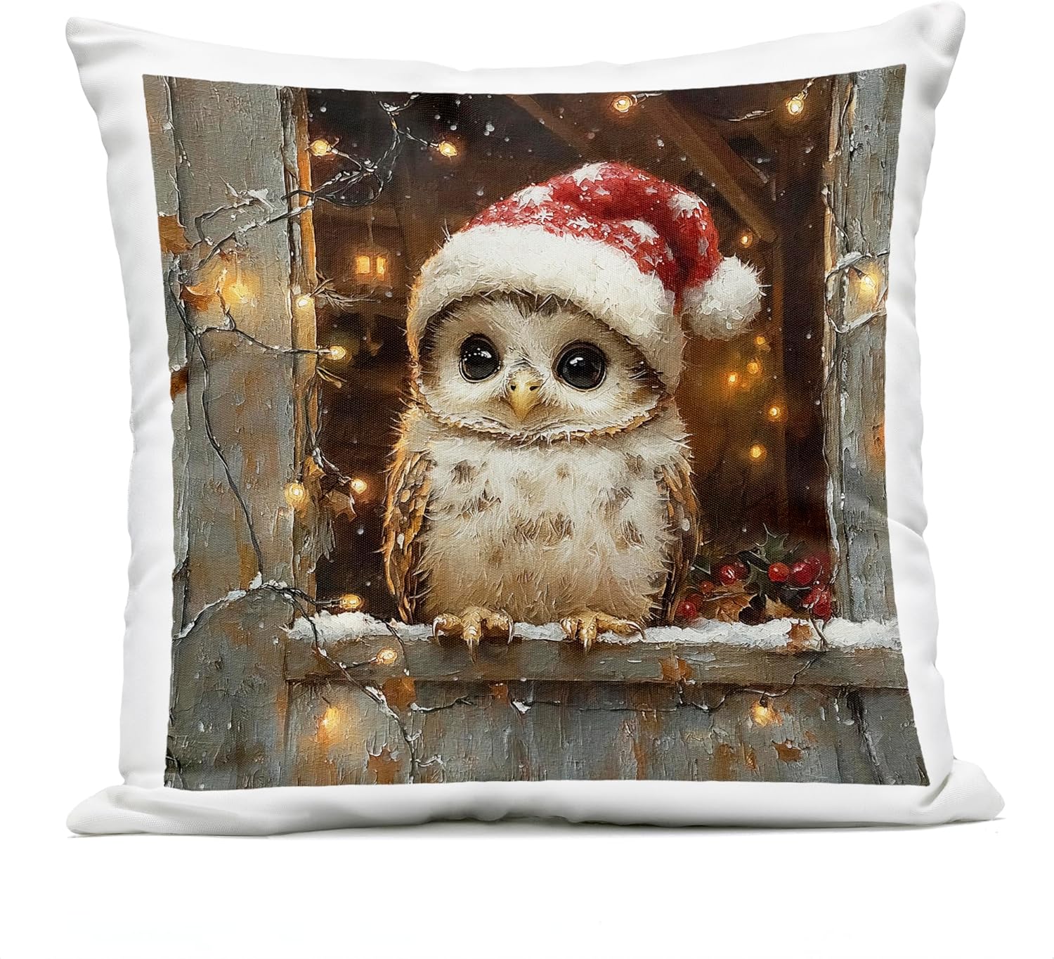 Stupell Industries Festive Owl with Holiday Lights Design by Riley B Outdoor Printed Pillow