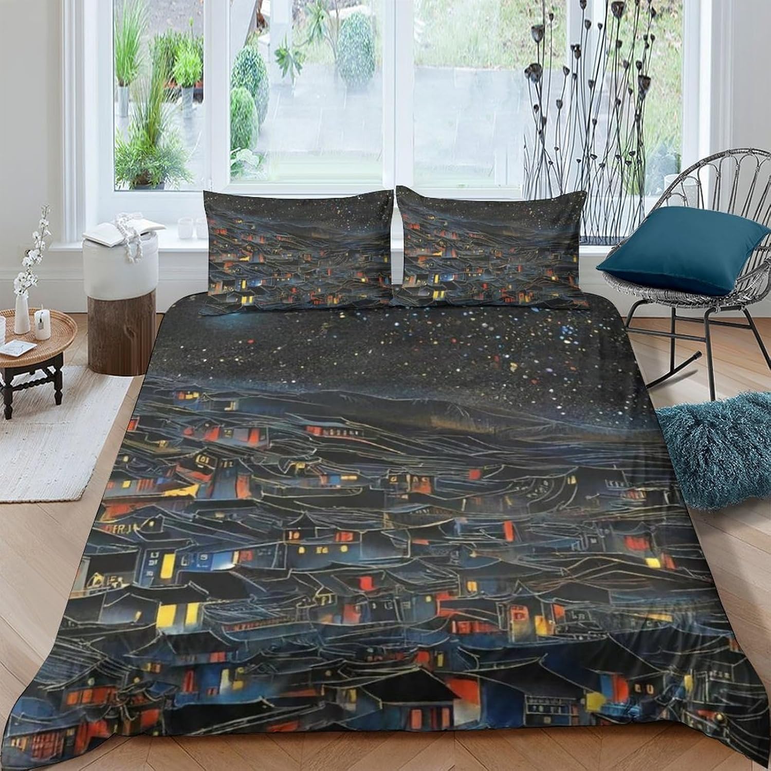 Parure de lit ciel étoilé 200x200 cm avec housse de couette et 2 taies d'oreiller en microfibre