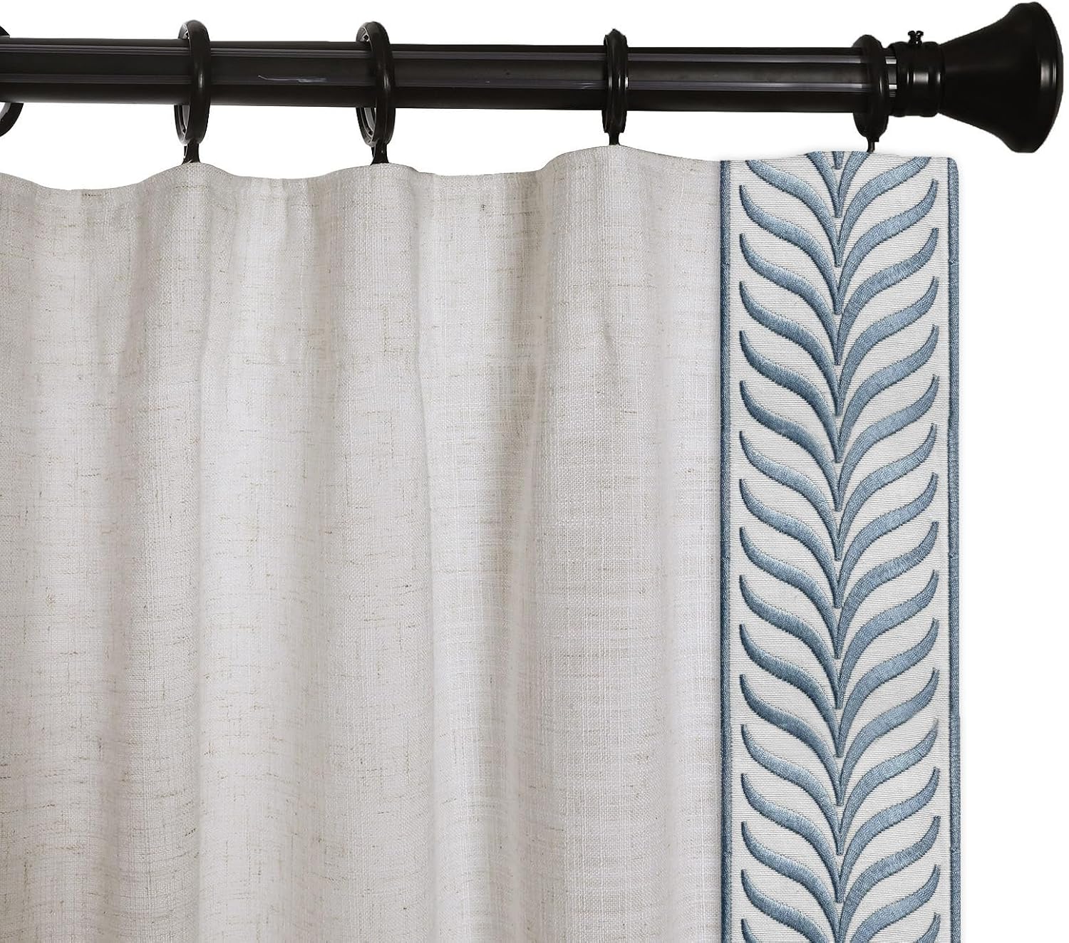 Natural Linen Embroidered Border Curtains, Rod Pocket Back Tab Room Light Filtering Indoor Privacy Window Panel, Suitable for Bedrooms and Living Rooms (2 Panels,Ivory White V1,50Wx96L)