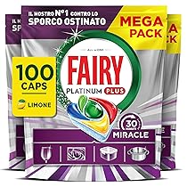 Fairy 30 Minuti Miracle Detersivo Pastiglie Lavastoviglie, 100 Capsule, Limone, Il Nostro N.1 Contro Lo Sporco Ostinato, Potente Anche Nei Cicli Brevi, MEGA Pack