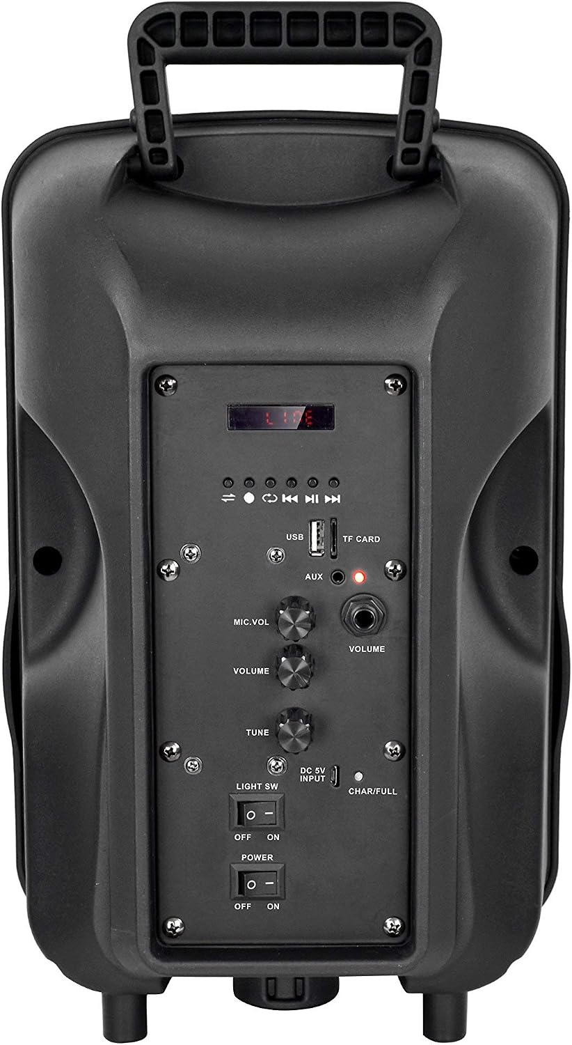 Rear view of the Blackmore Pro Audio PA System BJS-209BT showing the control panel with various ports and knobs.