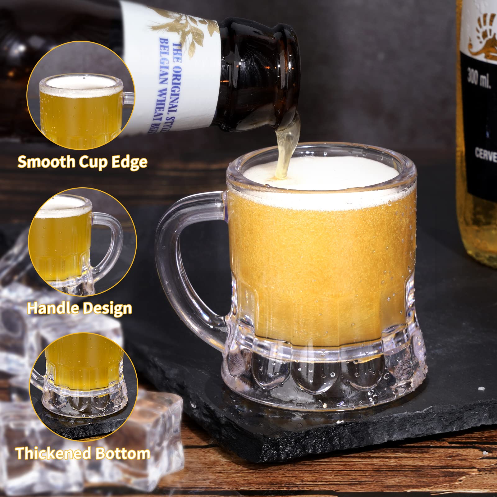 ZZYFGH Mini tazas de cerveza de plástico, 2 onzas, mini vasos de cerveza con asa para fiesta (juego de 12)