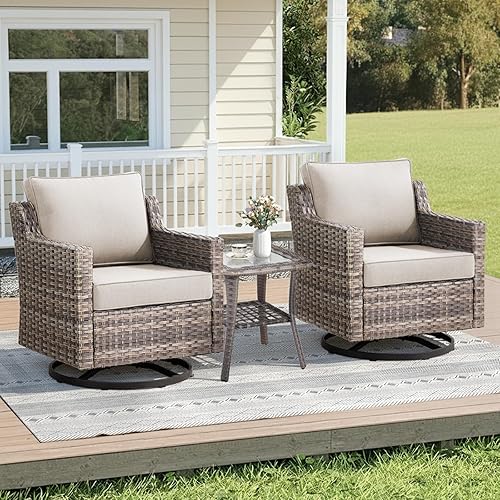3 Pieces Patio Furniture Set-High Back Swivel Patio Chairs Set