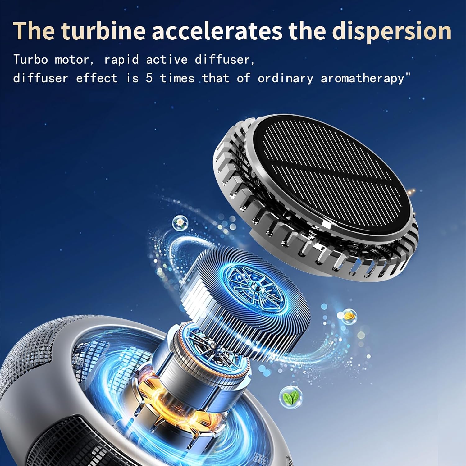 An exploded view diagram of the PaxView diffuser, illustrating the internal turbine mechanism that accelerates fragrance dispersion.