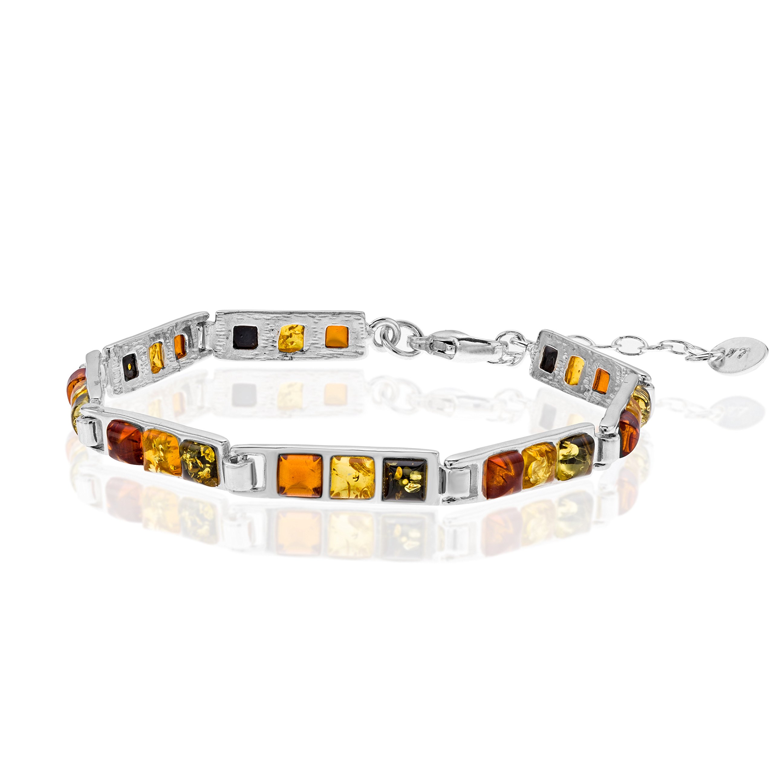 Copal Pulsera Femenina De Ámbar Báltico Y Plata De Ley Con Cierre Ajustable