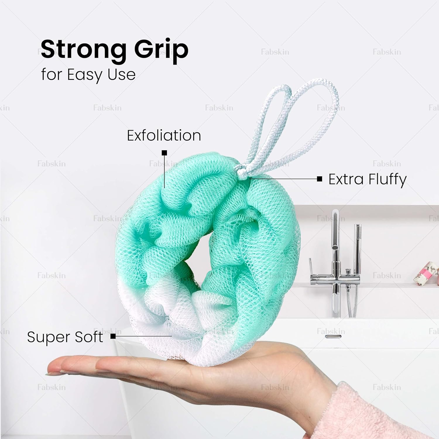 Luxury Back Scrubber Loofah Belt for Bathing For Men and Women - Strechable 9 Knots Bath Sponge (AQUA GREEN)