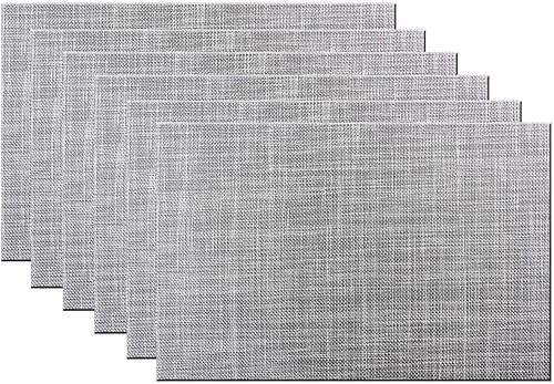 Miniatura 34 de Juego de 6 manteles individuales para mesa de cocina, lavables, 12 x 18 pulgadas, manteles individuales tejidos de PVC fáciles de limpiar (azul Azul