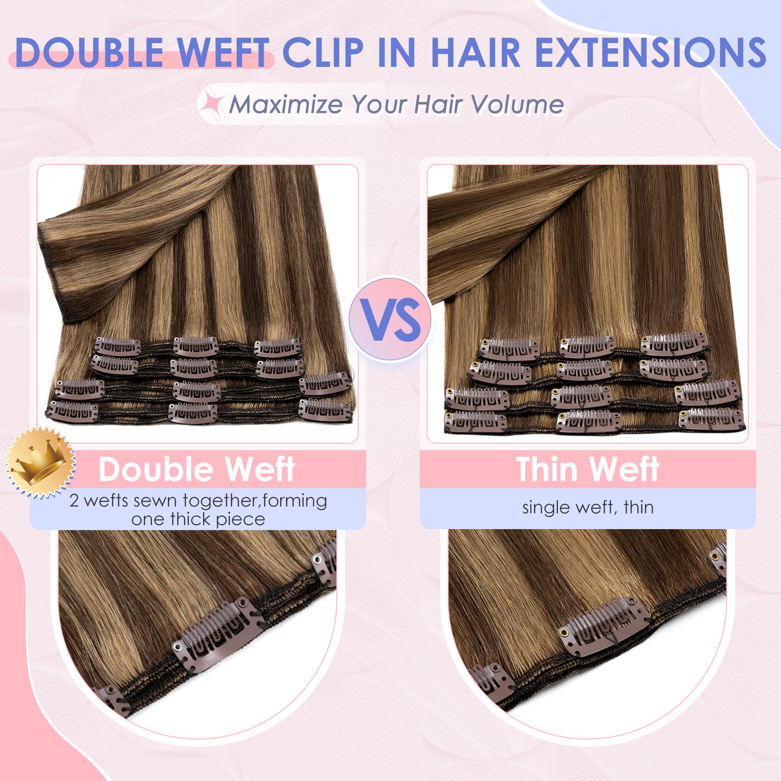 Elailite Double Weft Clip in Hair Extensions Real Human Hair Thick 8 Pieces Full Head Straight - Image 2
