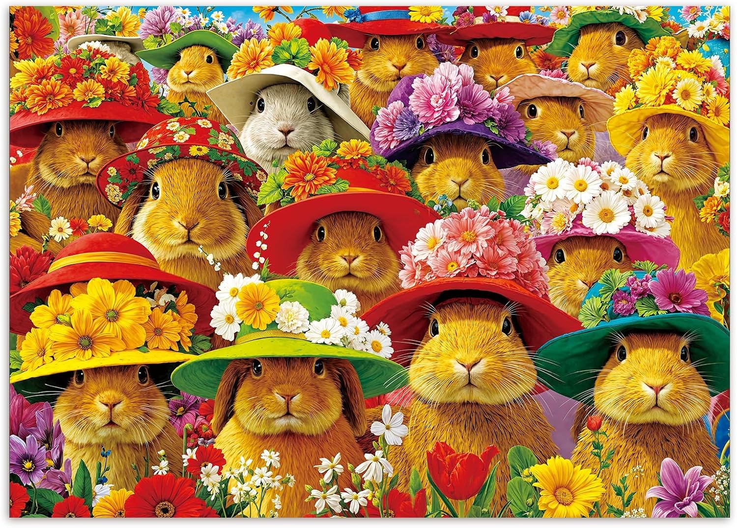 1000 Piece Jigsaw Puzzle for Adults, Flower Hat Bunny Parade Puzzle, 27.6"x19.5" - Stress Relife Funny Puzzles Gift for Friends Family, Wall Art Home Decor