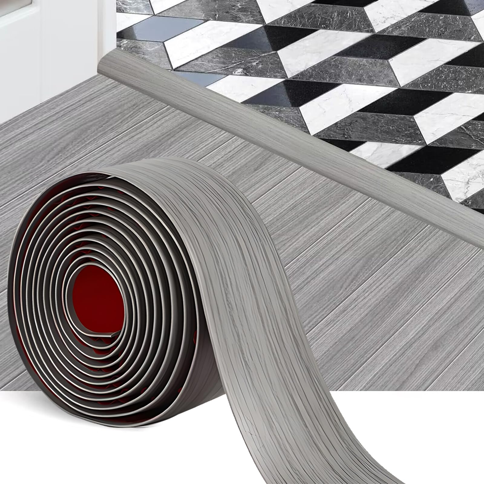 Self Adhesive Vinyl Floor Transition Strip - 3M×4.5cm Threshold Strips for Doorways, Floor Transition Strip Laminate Grey Wood Grain Oak Flooring Edge Trim Door Bar for Joining Floor Gaps Carpet Tile