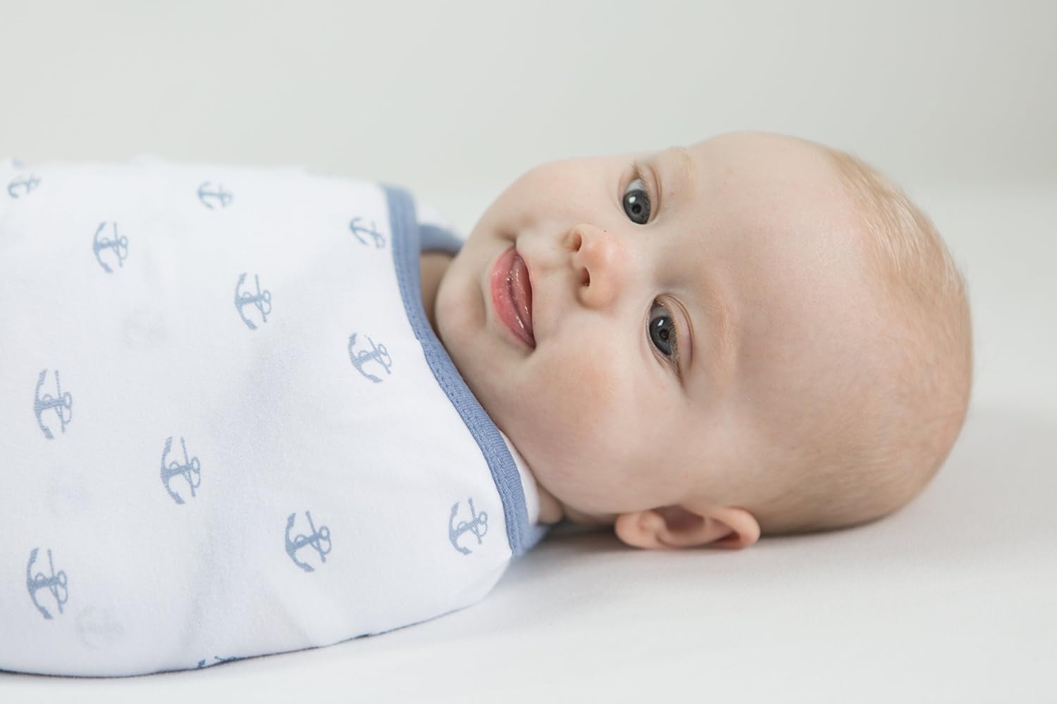 Amazing Baby Swaddle Blanket with Adjustable Wrap, Set of 3, Tiny Anchors, Stripes and Solid, Denim and Gray, Small
