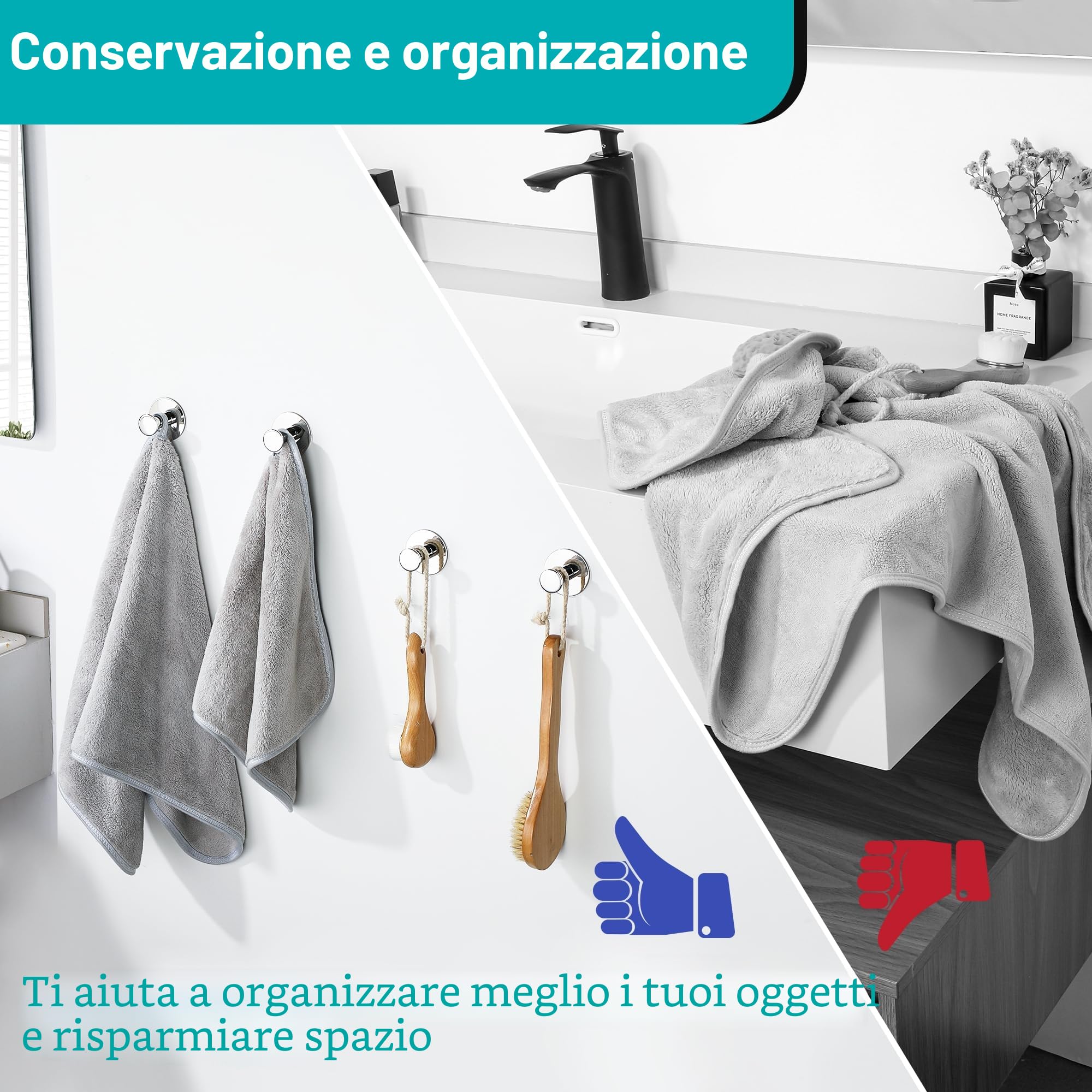 SAYAYO Ganci Adesivi Ganci Portasciugamani in Acciaio Inox Gancio Accappatoio Bagno Cromo Lucido, Gancio Appendiabiti Autoadesivo Appendi Strofinacci Cucina, Senza Foratura, 2 Pezzi