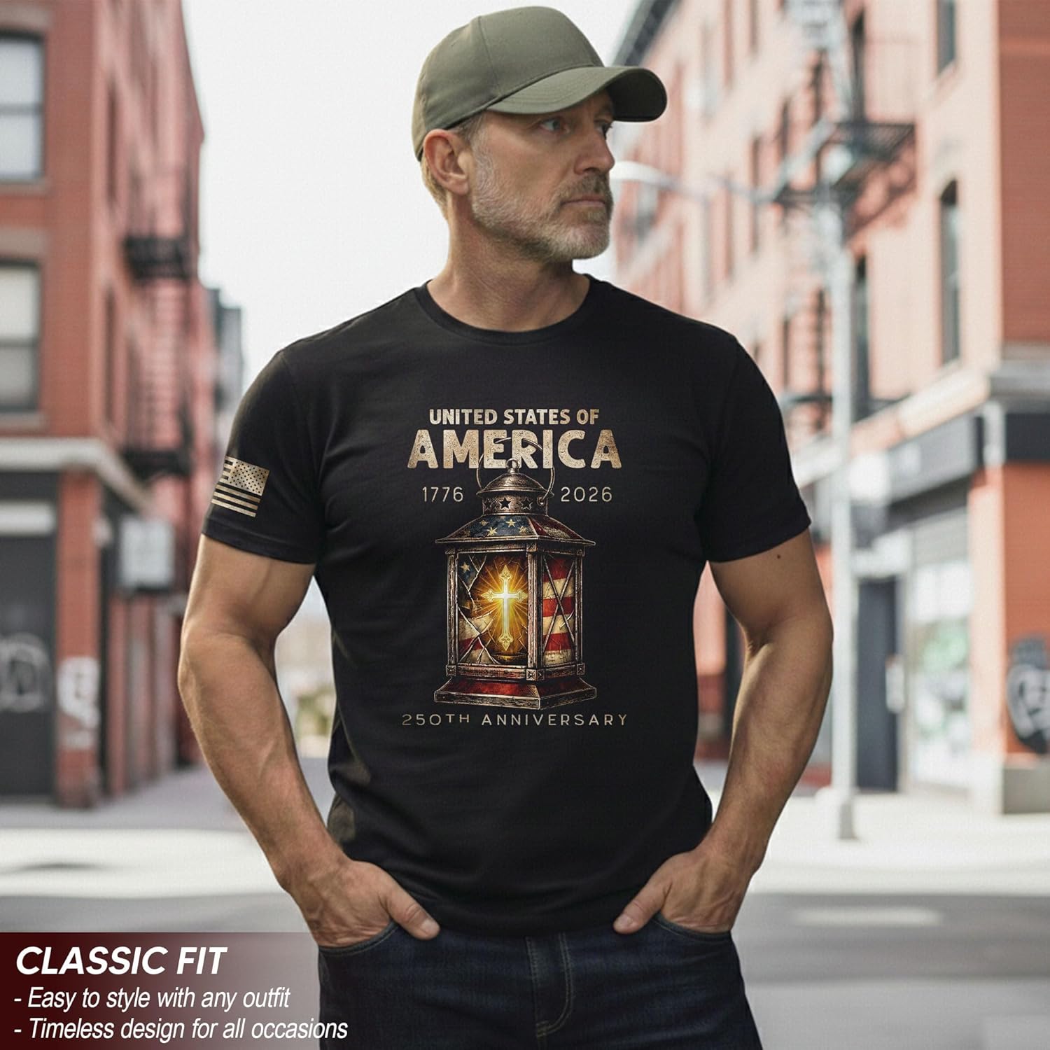 250 Anniversary USA Shirt, Christian Shirts for Men, Cross Shirts, Semiquincentennial T Shirt - Image 7