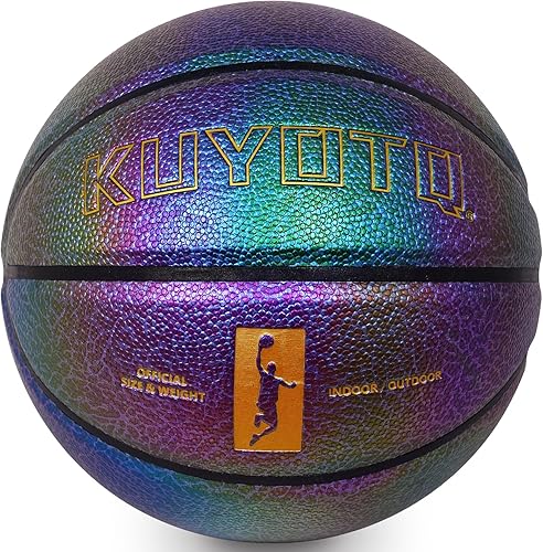 KUYOTQ Kids Youth Women Basketball - Shiny Purple Leather Size 3456 - 2225.527.528.5" Dazzle Textured Basketball for Boys and Girls (Deflated,