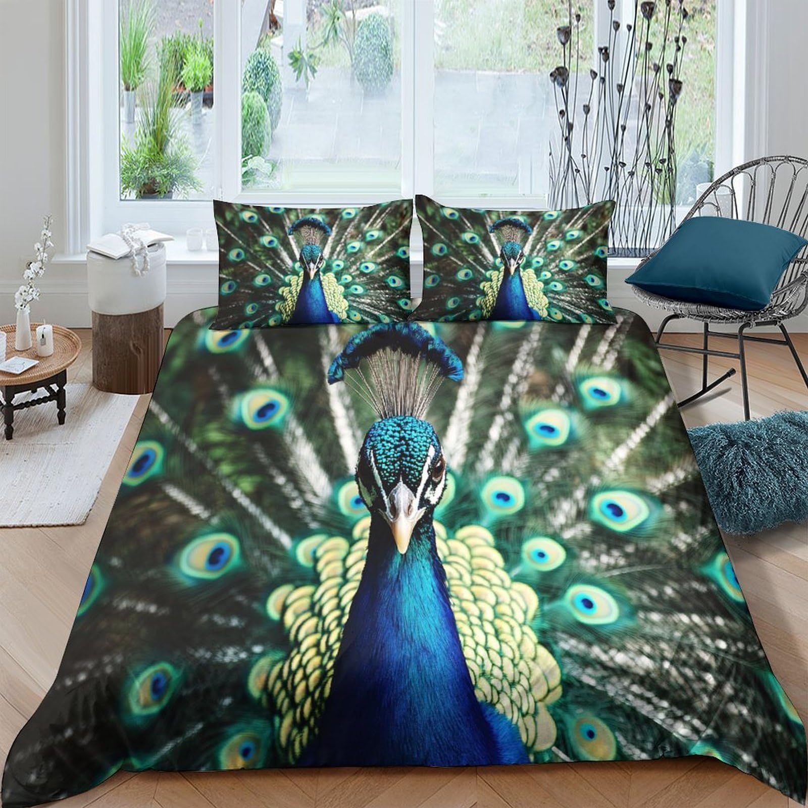 Ctjqhvkz Style-3 3D Printed Peacock Feather Fitted Sheet Microfiber Soft Anti-Slip Mattress Cover Bedroom Decor Machine Washable Single（135X200cm）
