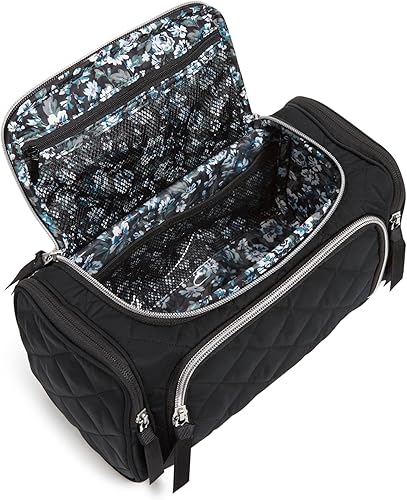 Miniatura 4 de Vera Bradley Bolsa organizadora de maquillaje cosmético de viaje grande de sarga para mujer, Negro -