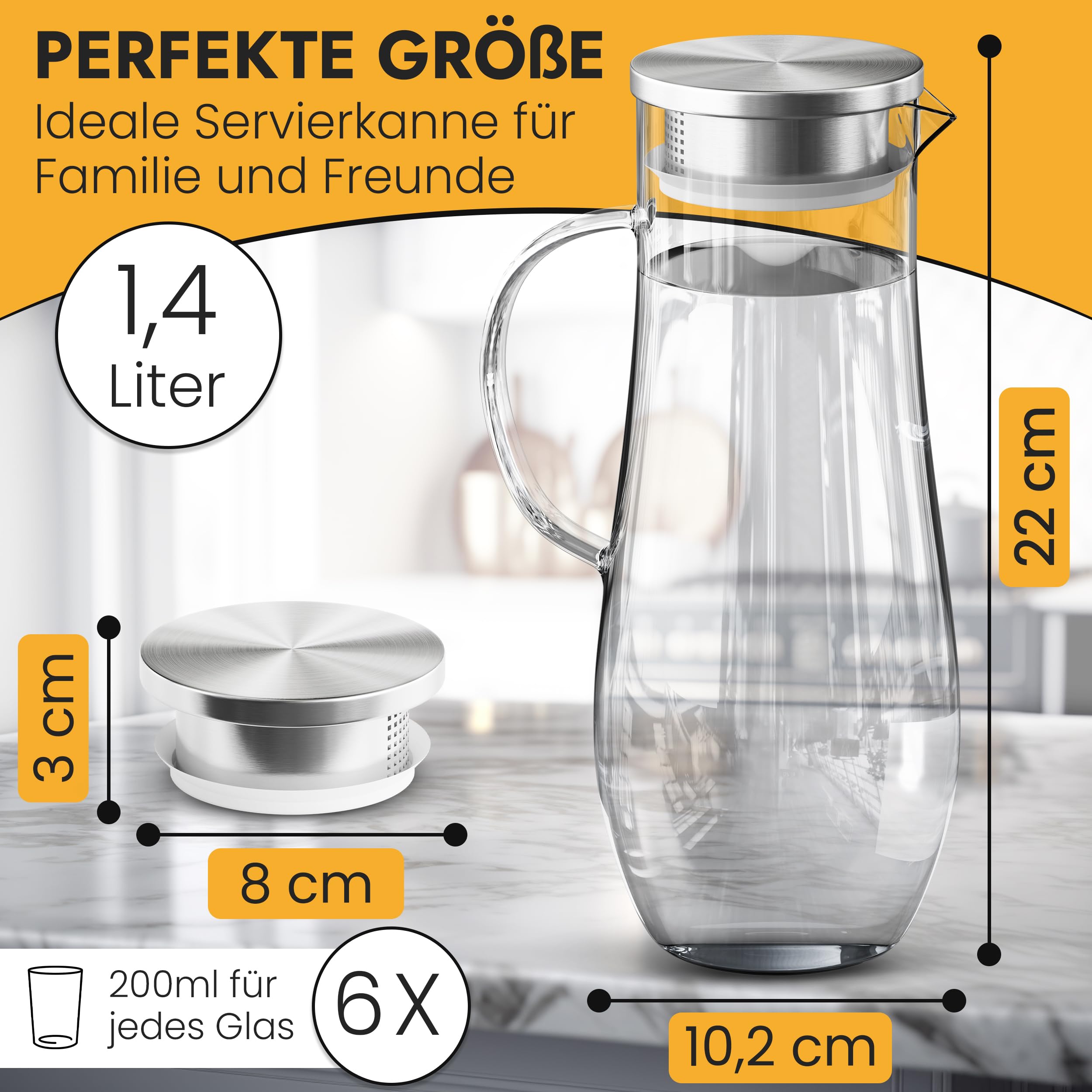 Hjn Glaskrug Mit Deckel – 830 Ml, Hitzebeständig, Mit V-förmigem Ausguss, Inkl. Transparenter Becherdeckel