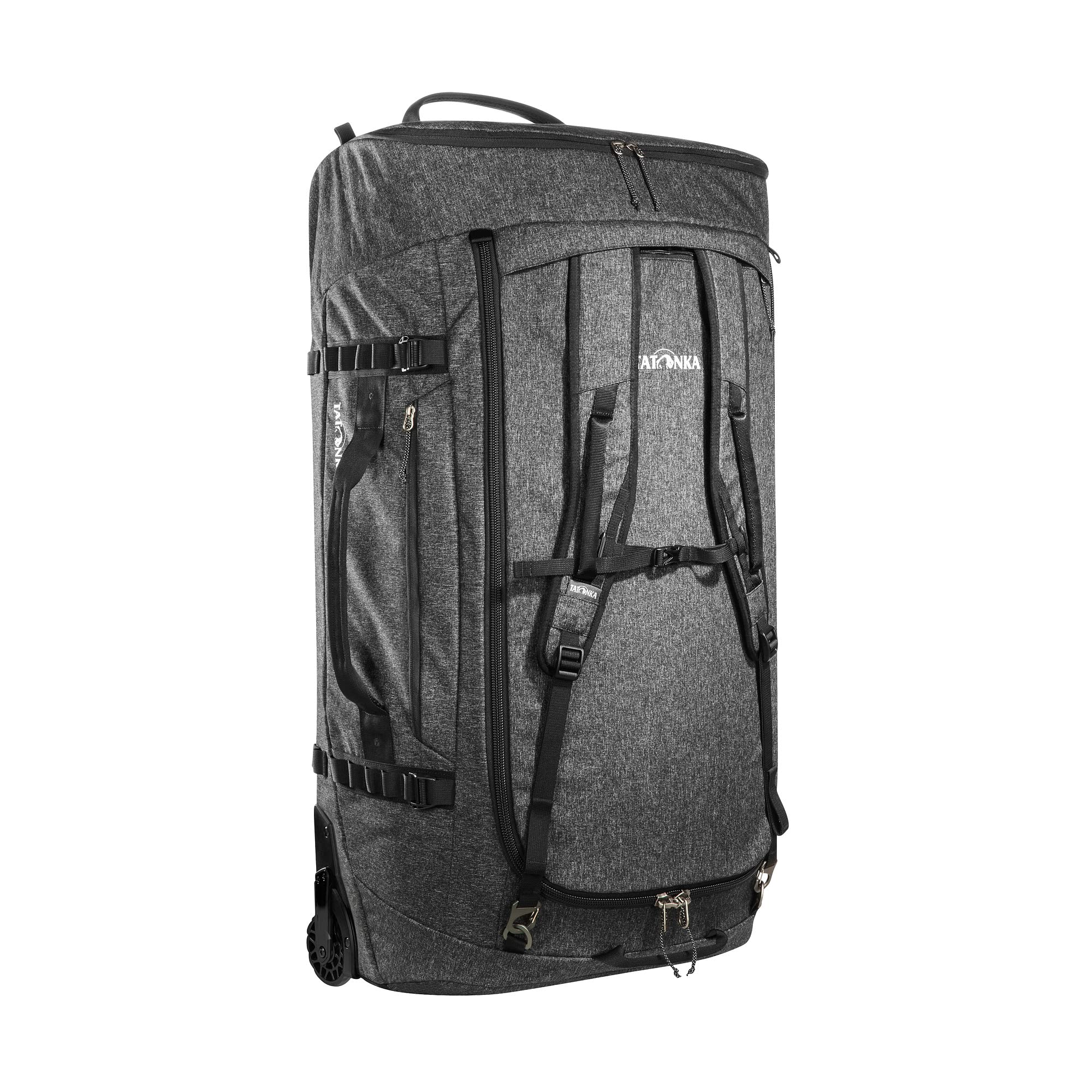 Tatonka Trolley Duffle Roller, 140 L, Foldable Travel Bag with Wheels and Backpack Function, Stows in Own Lid Pocket, 140 Litre Volume, Black, 140 Liter, Large Trolley Without Frame
