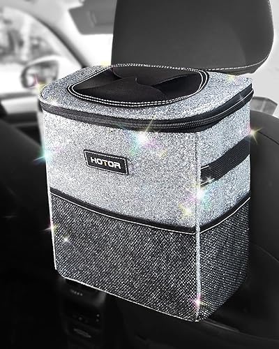 HOTOR Basurero para automóvil con tapa y bolsillos de almacenamiento, organizador 100% a prueba de fugas, impermeable, contenedor de basura