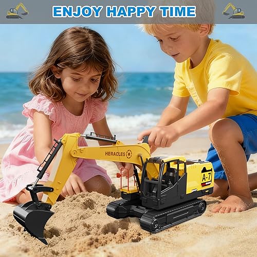 Miniatura 5 de Dwi Dowellin Juguetes para niños de 3 años, juguetes de excavadora para niños con 6 autos de carreras de metal y 2 vehículos de ingeniería, vehículo