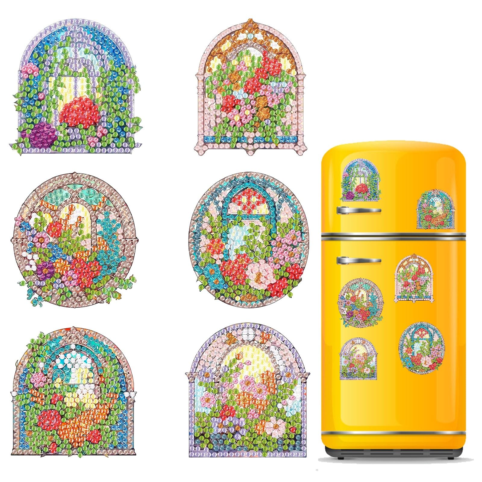 BAYUNOE DIY Diamond Art Refrigerator Magnet Kit - Rainbow Star Design - 6 Magnets With Tools - View #3