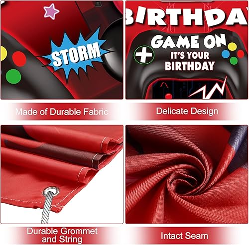 Miniatura 7 de Sumind Telón de fondo de videojuegos de feliz cumpleaños, decoración de fiesta de videojuegos, telón de fondo de cumpleaños para niños, fondo de