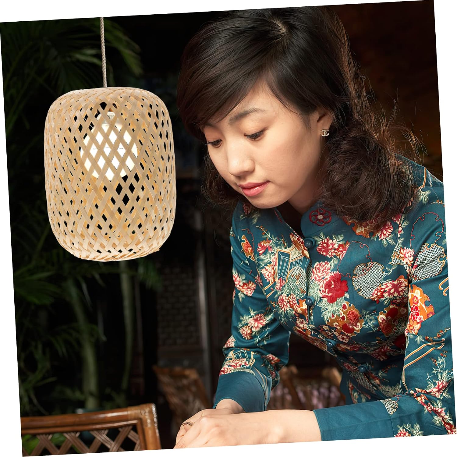 Gadpiparty Boho Style Bamboo Lampshade Pendant Light Cover for Table Lamps Decorative Ceiling Light Shade