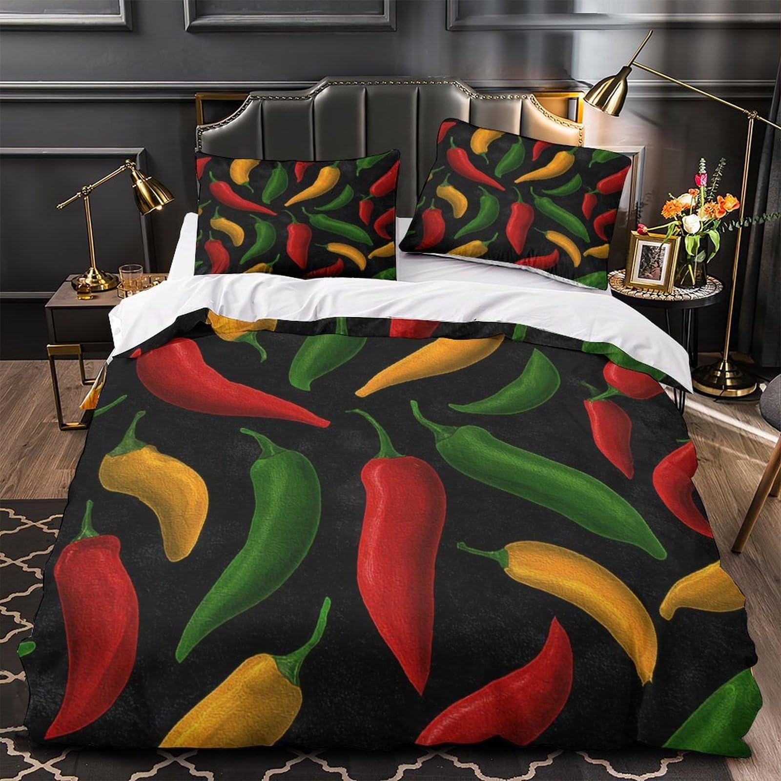 Housse de couette poivrons épicés en microfibre 140x200 cm pour lit simple