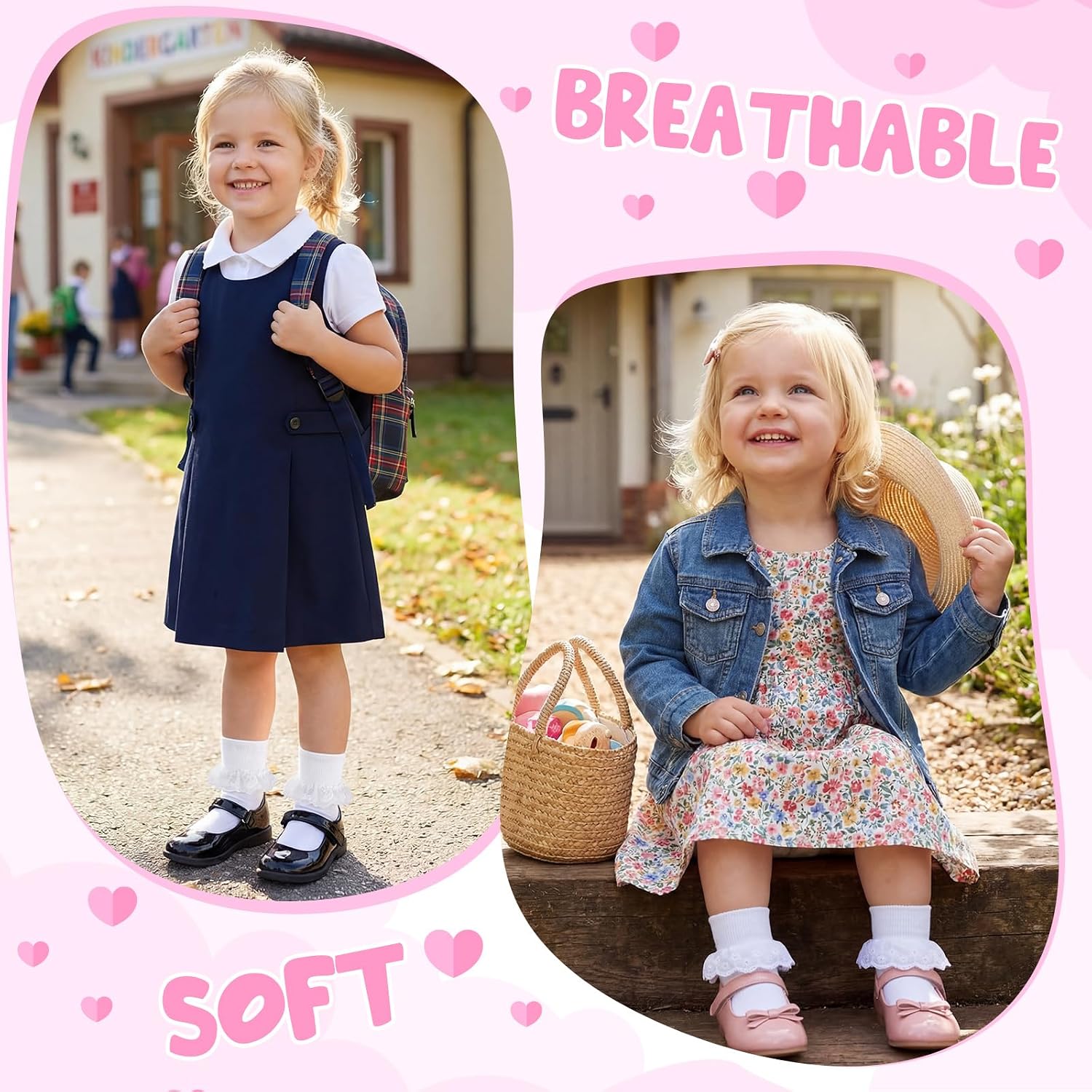 Geyoga 6 Pairs Lace Ruffle White Socks for Little Girls Toddlers, Cotton 2-way Wear Frilly Foldable Dress Socks