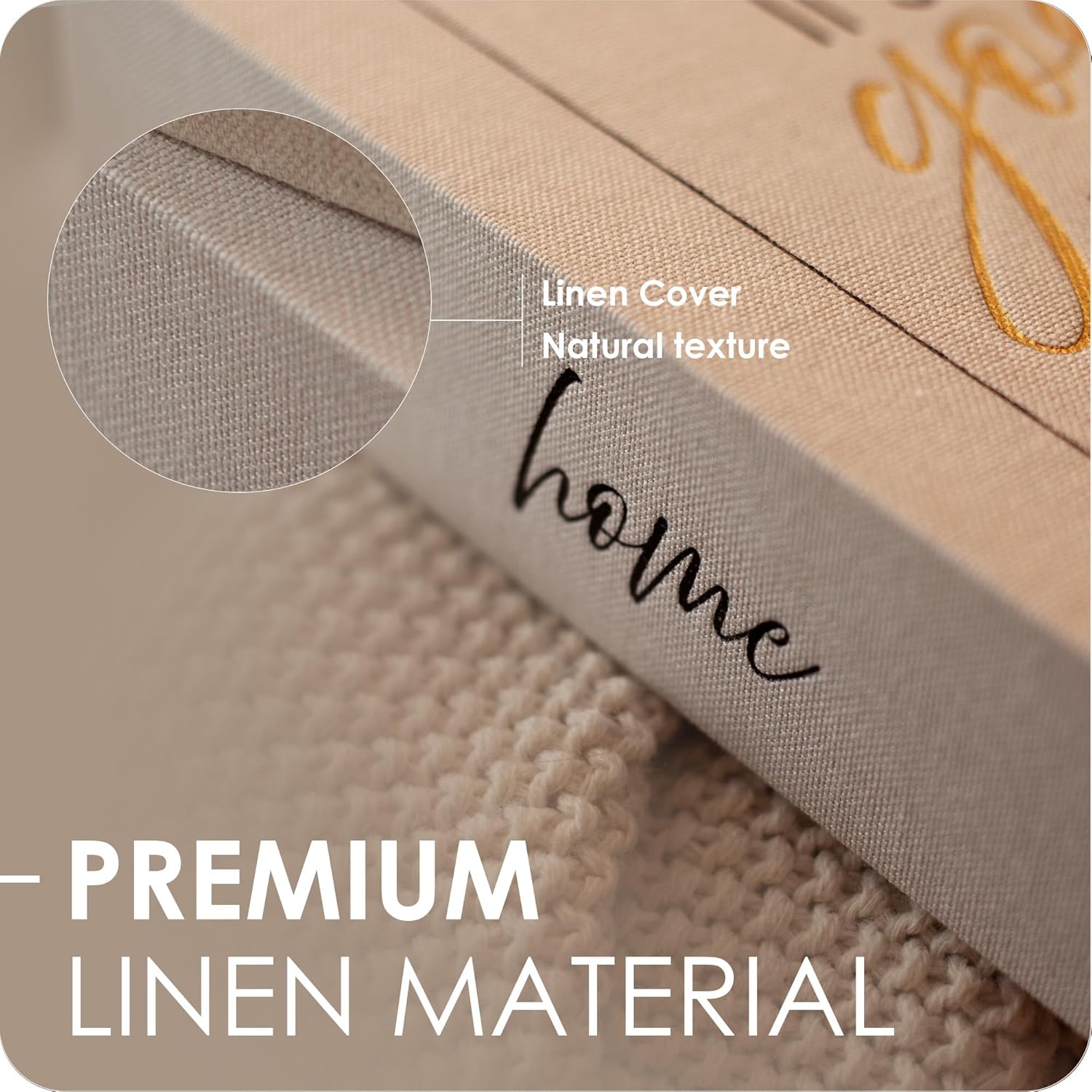 Modern Decorative Books Set of 2 Premium Linen Hardcover Faux Book Box with Reliable Magnetic Closure & Paulownia Wooden Chain