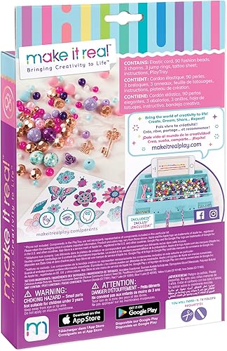 Miniatura 2 de Make It Real Bedazzled! Kit de pulseras con dijes, creatividad floreciente, crea 3 pulseras únicas, 104 piezas, incluye bandeja de juego, todo en