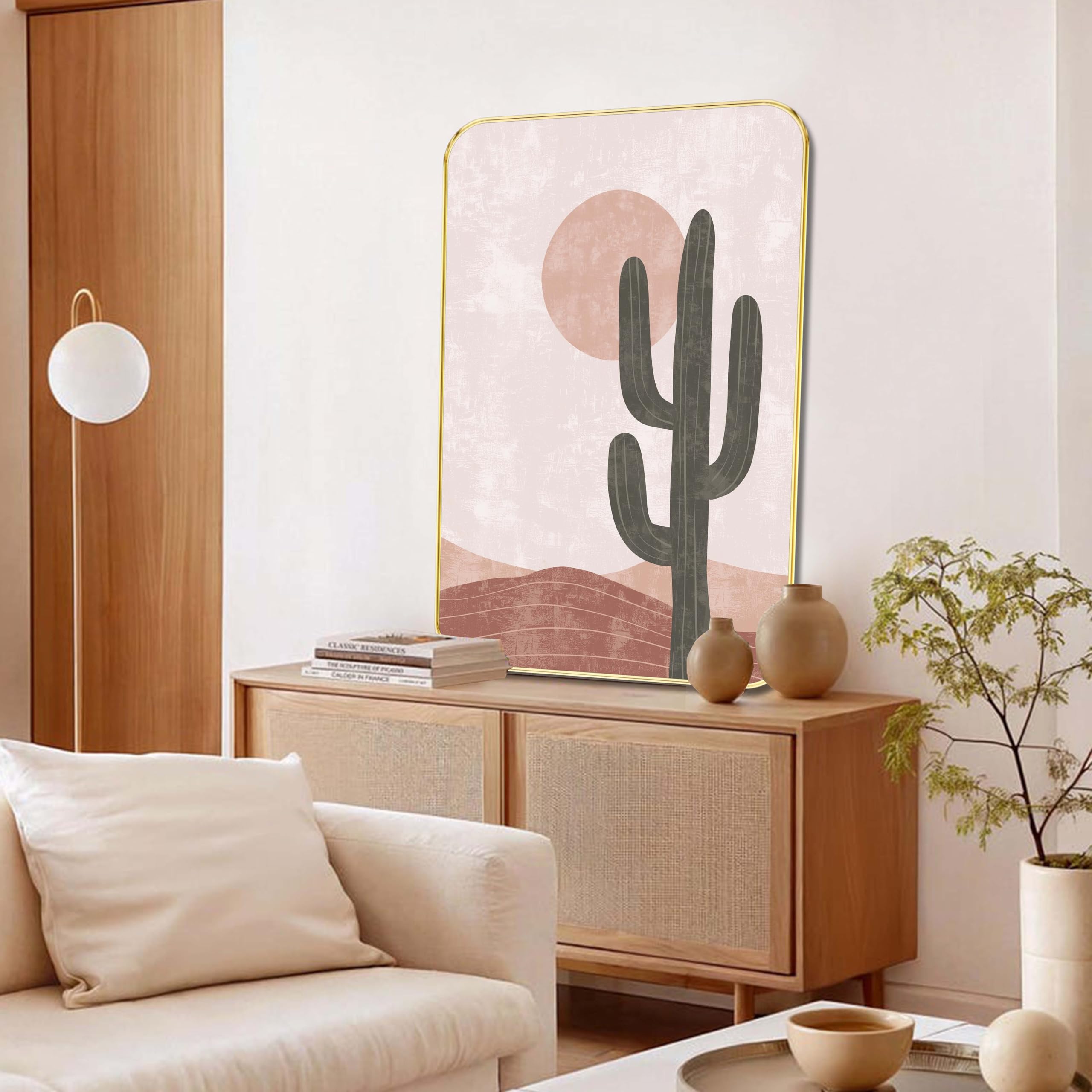 Livin'luxe Desert Cactus Wall Art – Minimalist Western Landscape Painting with Golden Frame | Boho Sunset Artwork for Living Room, Office & Bedroom (13.5 Inch x 19.5 Inch) MG01-399-image-8