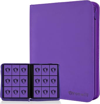 9 Pocket Card Binder,360 Pockets Trading Card Holder Book, Premium PU Cover Zip Folder Binder,Side Loading Carrying Case Binder Album for TCG,MTG,Sports Cards,Game Cards Purple