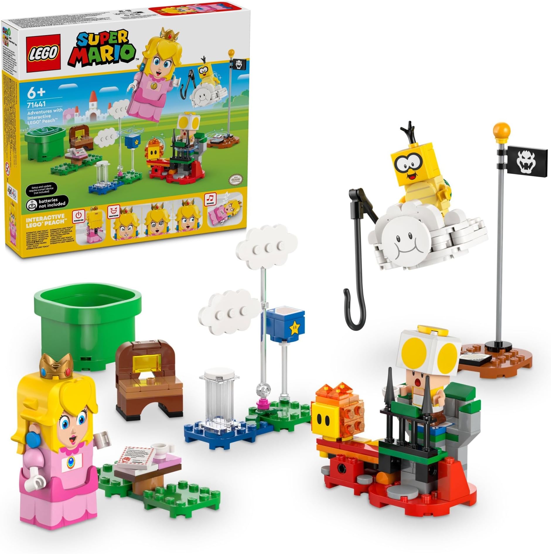 Super Mario Adventures with Interactive Peach Princess Toy, Super Mario Playset for Kids, Yellow Toad Figure, Nintendo Toy Gift for Girls, Boys and Any Gamers Ages 6 and Up, 71441