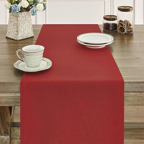 Miniatura 5 de ZeeMart Camino de mesa básico estilo lino, 14 x 36 pulgadas, color rojo, rústico de 36 pulgadas de largo, camino de mesa de poliéster diario,