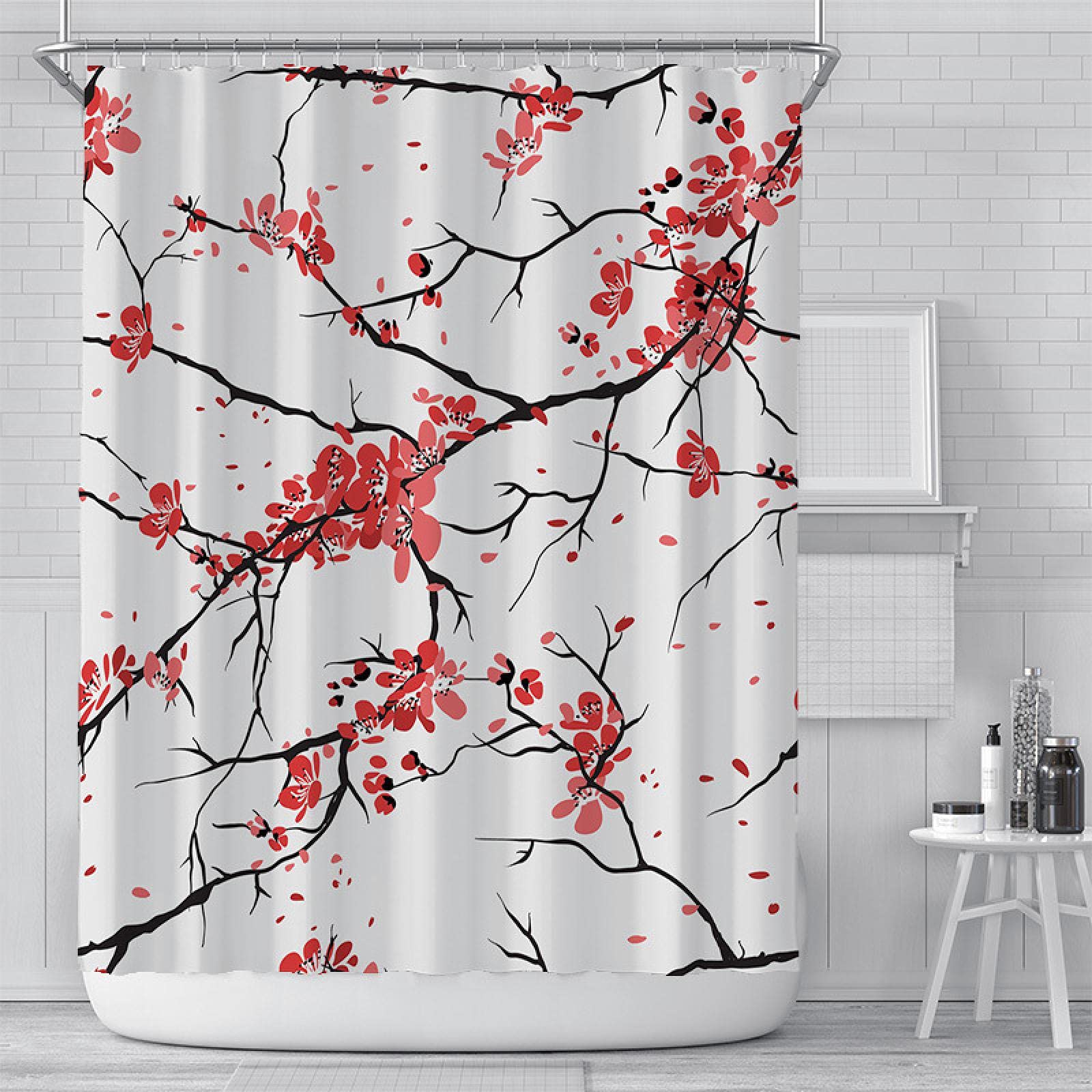 Rideau de douche polyester noir imperméable 92x182 cm avec crochets de baignoire anti-eau
